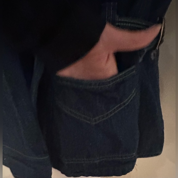 No Tag Denim Tie Blue Jean Jacket With Yellow Thread Collar Button Down Sz 9/10. - Picture 4 of 14